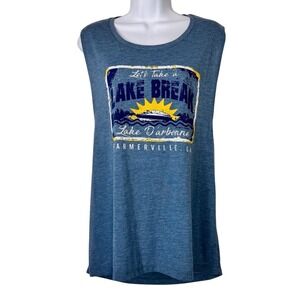 Bella + Canvas Graphic Muscle Tank Top Women XL Blue Heather Low-Cut Armholes